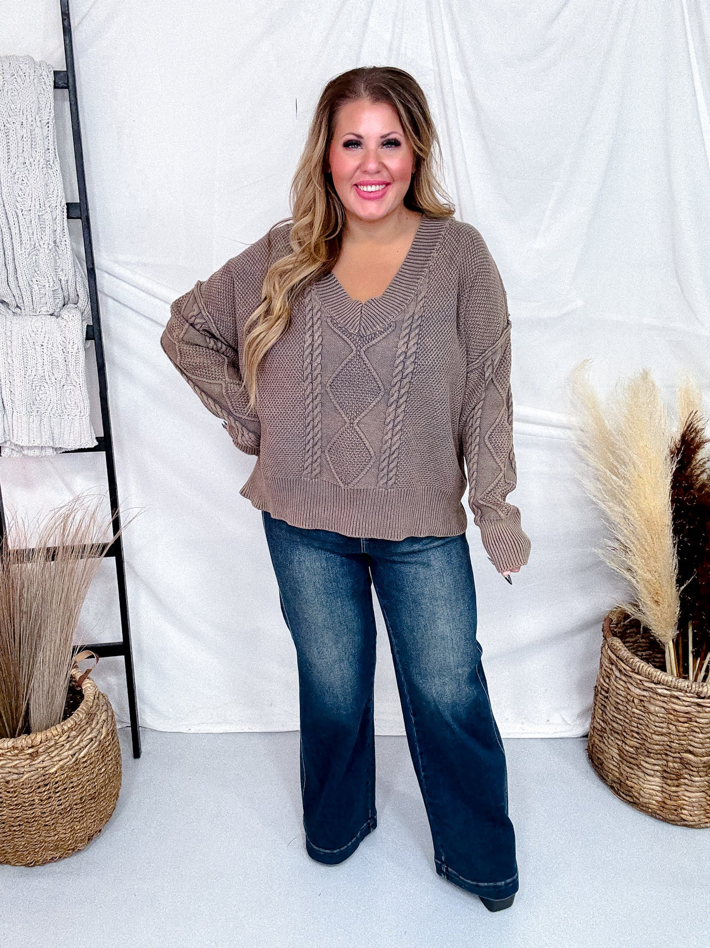 Taupe Vintage Vibe Cable Knit Sweater