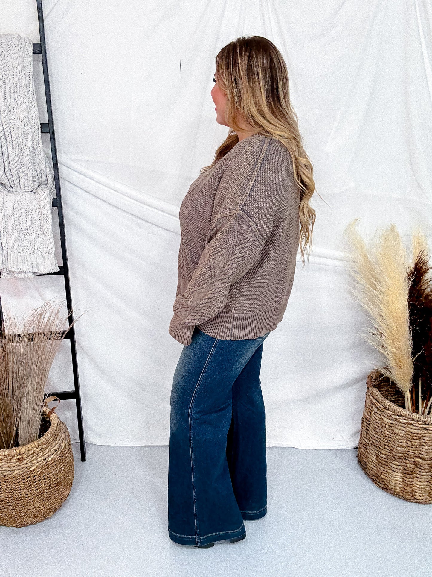 Taupe Vintage Vibe Cable Knit Sweater