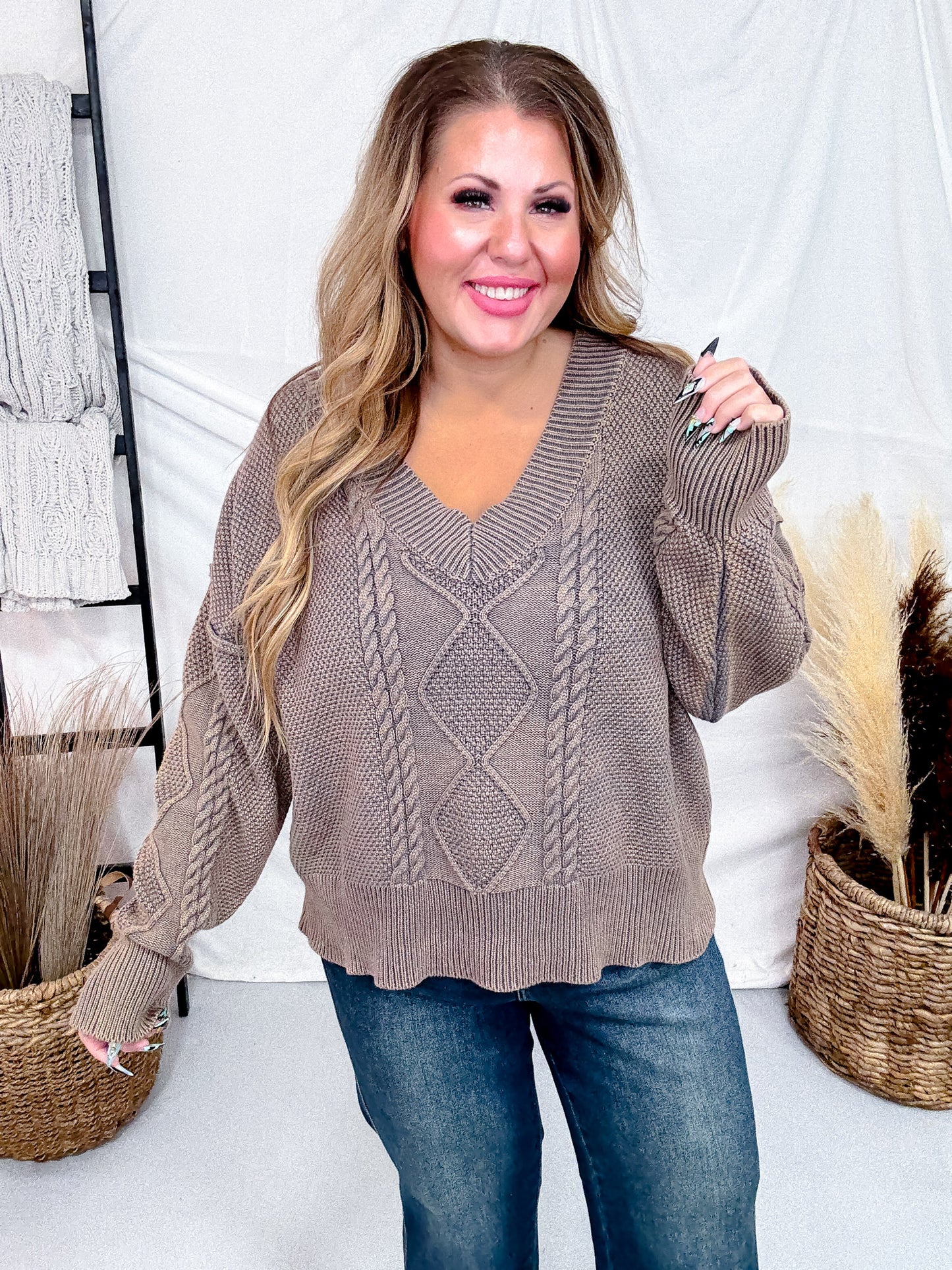 Taupe Vintage Vibe Cable Knit Sweater