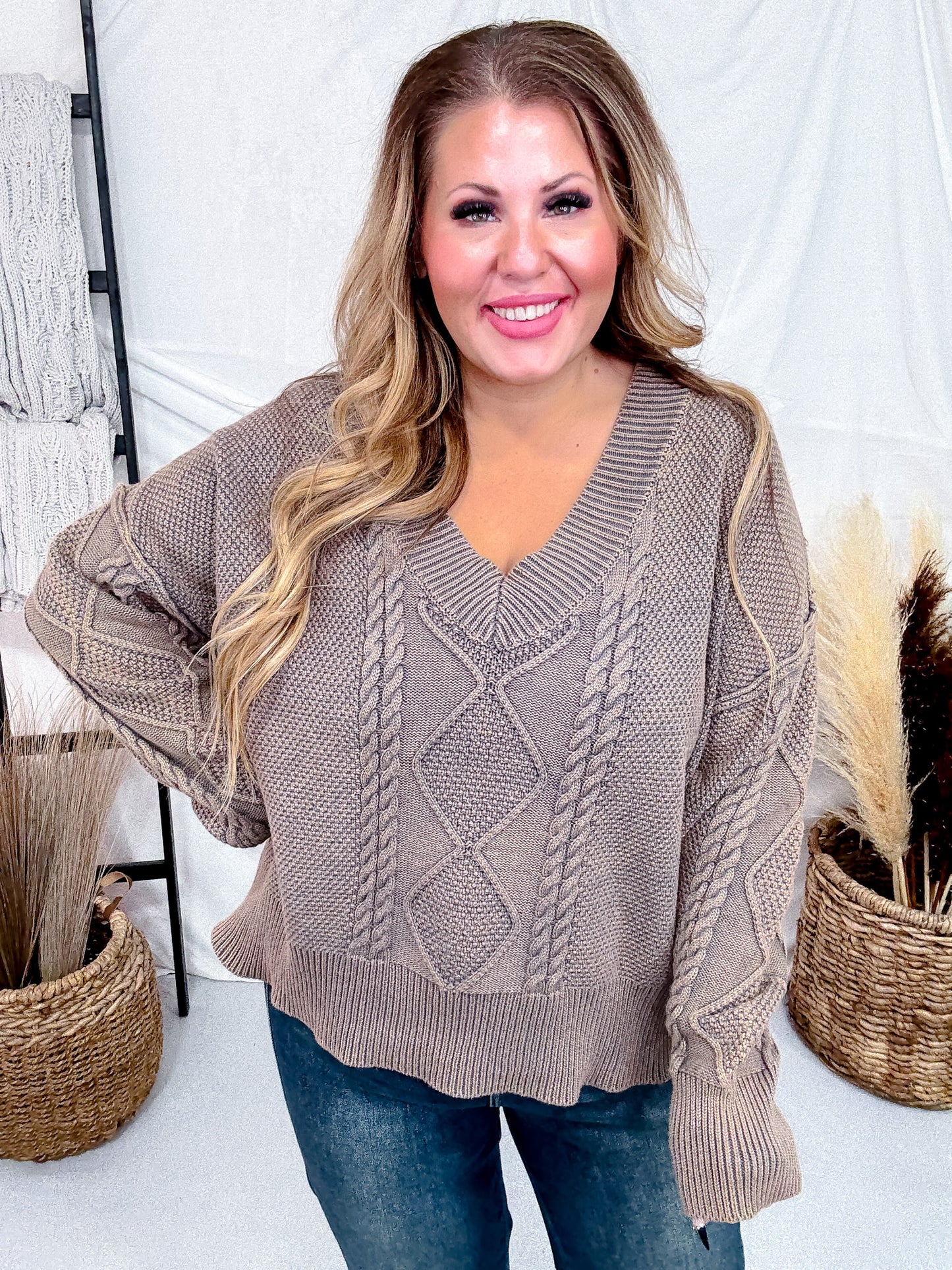 Taupe Vintage Vibe Cable Knit Sweater