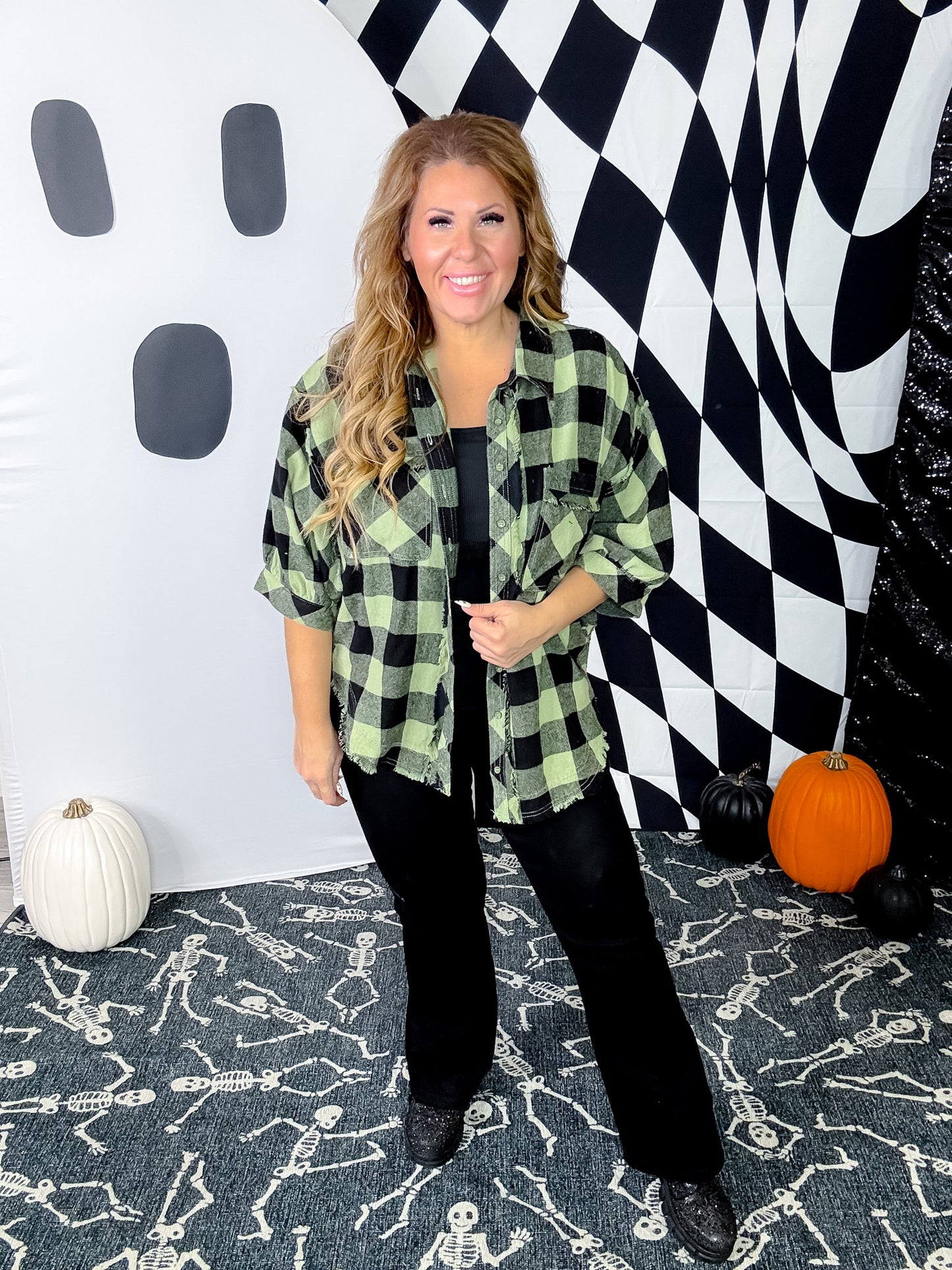 Green & Black Plaid Flannel With Raw Edge Hems