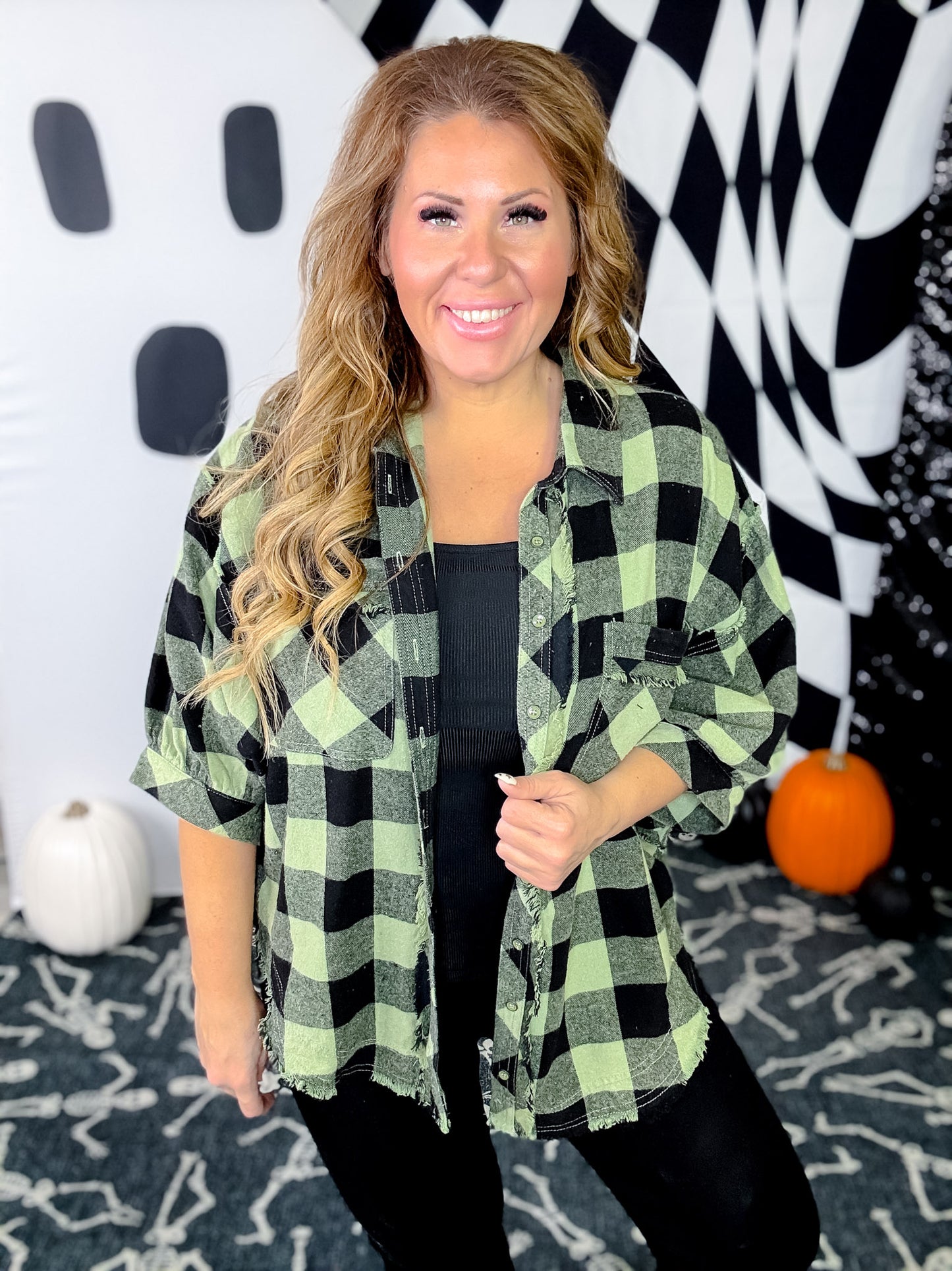 Green & Black Plaid Flannel With Raw Edge Hems