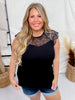 Short Sleeve Black Trim Lace Top