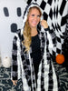 Black & White Check Long Flare Hooded Duster