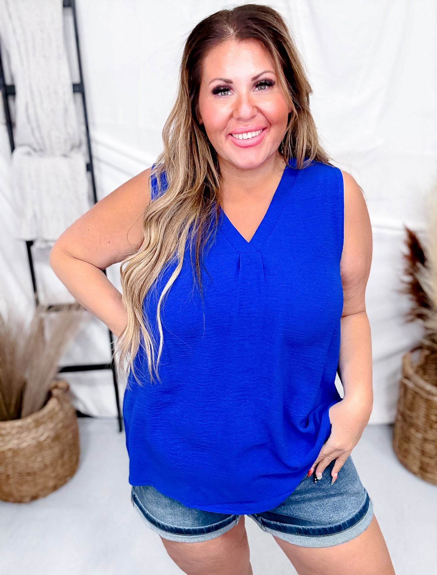 Textured Tank Top with Pleated Front (7 Colors)