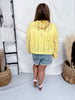 Yellow Cable Knit Sweater With Rolled Sleeves