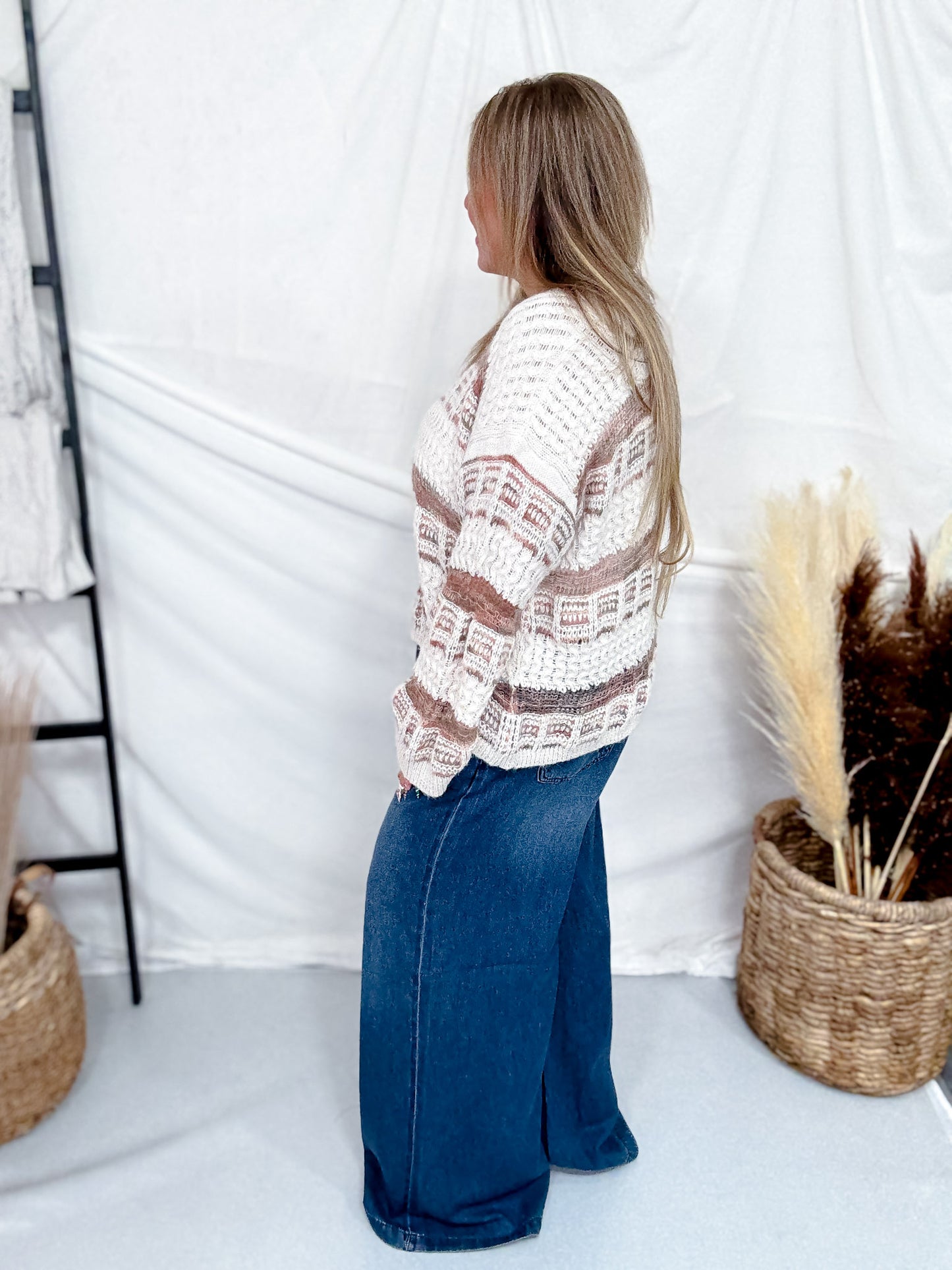 Mocha Vintage Checkered Chunky Knit Sweater