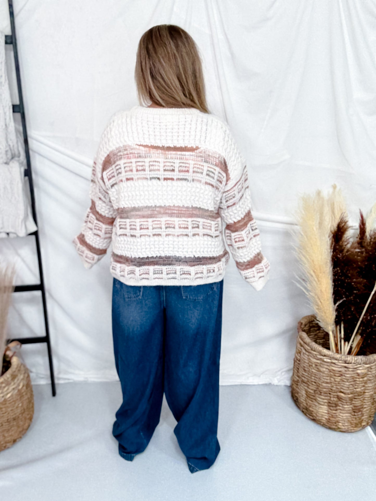 Mocha Vintage Checkered Chunky Knit Sweater