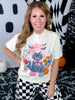 Pink Full Moon With Black Cat Short Sleeve Graphic Tee