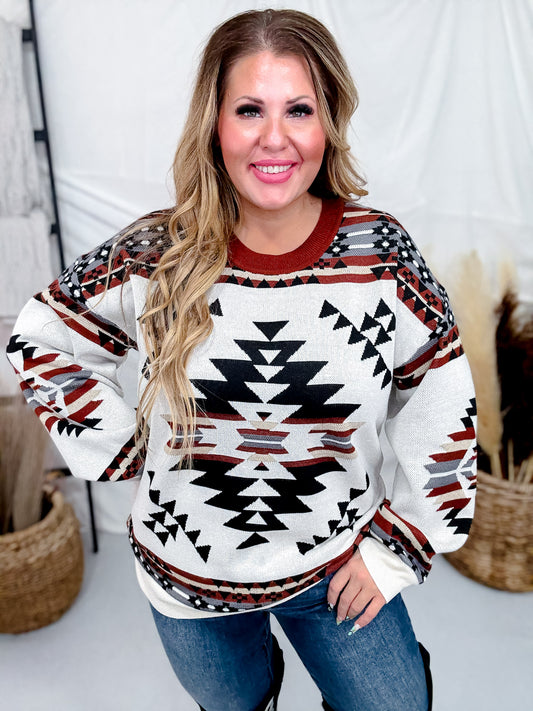 Lean On Me Aztec Long Sleeve Knit Sweater