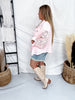 Blush Pink Crinkle Gauze Button Front Top With Embroidered Knit Sleeves
