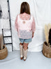 Dusty Rose Bow Patterned Boxy Short Sleeve Mesh Top