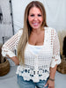 Crochet Lace Half Sleeve Button Front Cardigan