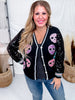 Long Sleeve Button Up Cardigan W/ Glitter Skull Patch Details
