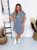 Button Down Denim Shirt Dress with Floral Pattern