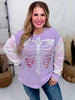 Long Sleeve Sequin Sleeve Glitter Skeleton Print Top