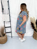 Button Down Denim Shirt Dress with Floral Pattern