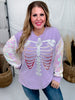 Long Sleeve Sequin Sleeve Glitter Skeleton Print Top