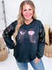 Long Sequin Sleeve Black Top W/ Poison Glasses Detail