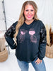 Long Sequin Sleeve Black Top W/ Poison Glasses Detail
