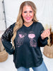 Long Sequin Sleeve Black Top W/ Poison Glasses Detail