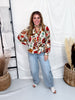Vintage Inspired Floral Print Button Front Top In Ivory