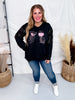 Long Sequin Sleeve Black Top W/ Poison Glasses Detail