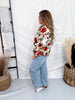 Vintage Inspired Floral Print Button Front Top In Ivory