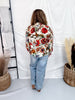 Vintage Inspired Floral Print Button Front Top In Ivory