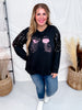 Long Sequin Sleeve Black Top W/ Poison Glasses Detail