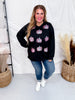Black Long Sleeve Crew Neck Top W/ Glittery Pumpkin Patches