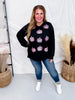 Black Long Sleeve Crew Neck Top W/ Glittery Pumpkin Patches