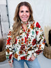 Vintage Inspired Floral Print Button Front Top In Ivory