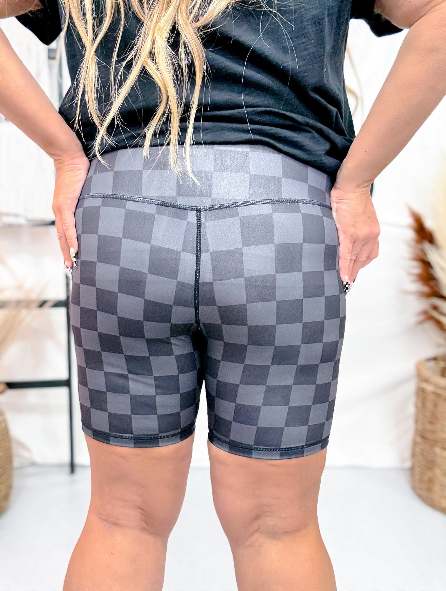 Black and Gray Checkered Biker Shorts FINAL SALE