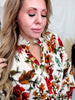 Vintage Inspired Floral Print Button Front Top In Ivory