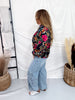 Navy Blue Vintage Inspired Floral Print Button Front Top