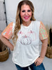 Short Sequin Sleeve Top W/ Sequin Pumpkin Design