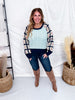 Navy & Aqua Cable Knit Sweater With Crochet Sleeves