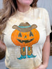 Western Pumpkin Short Sleeve Graphic Halloween T-Shirt