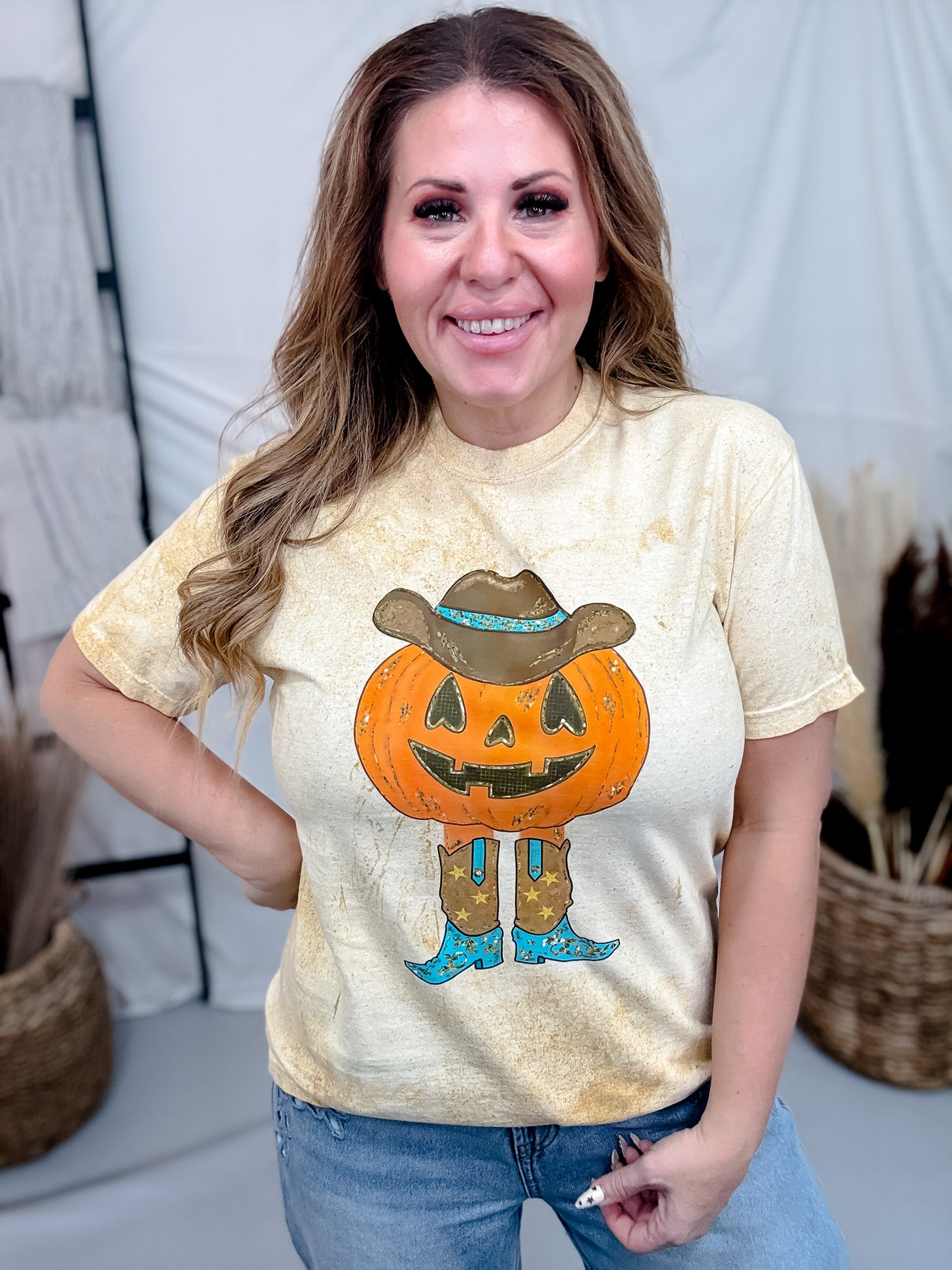 Western Pumpkin Short Sleeve Graphic Halloween T-Shirt