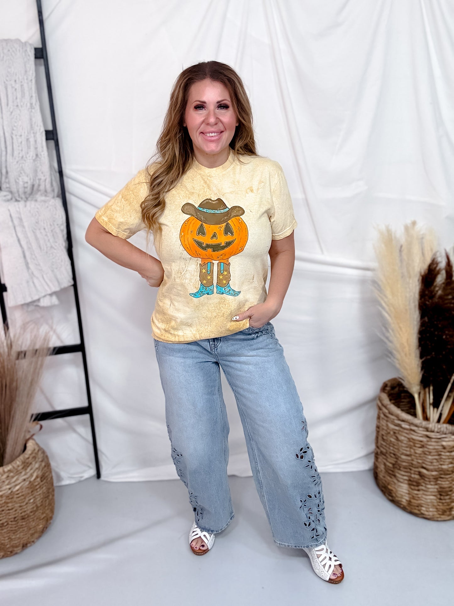 Western Pumpkin Short Sleeve Graphic Halloween T-Shirt