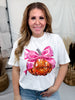 Sequin Pumpkin Pink Bow Graphic T-Shirt