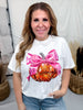 Sequin Pumpkin Pink Bow Graphic T-Shirt