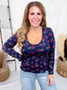 Long Sleeve Floral Print Top With Smocked Waist