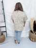 Taupe Leopard Print Short Sleeve Top With Iridescent Rhinestones