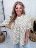 Taupe Leopard Print Short Sleeve Top With Iridescent Rhinestones