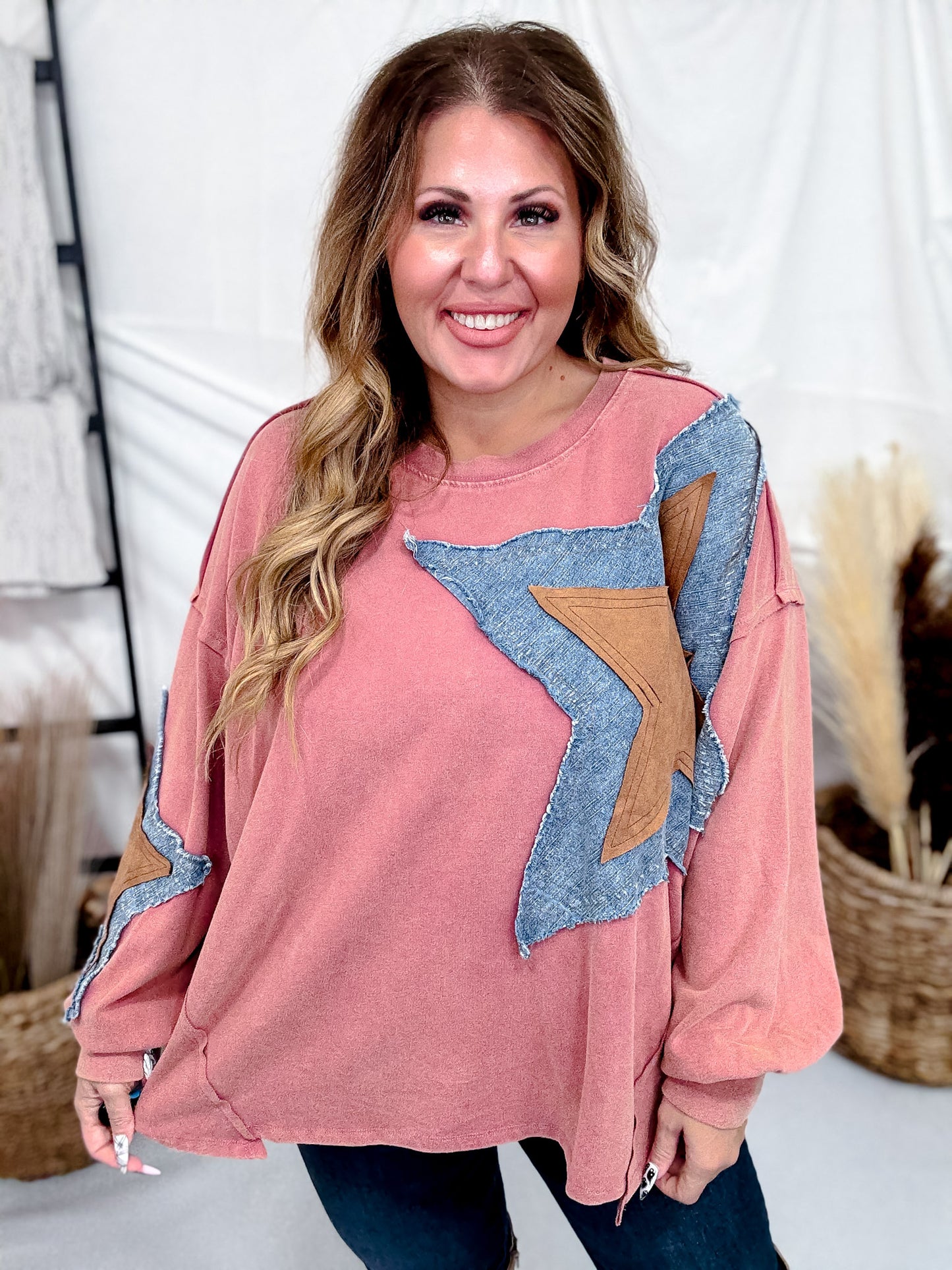 Mauve Pullover Top With Contrasting Star Patch