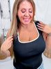 Black Square Neck Solid Knit Tank Top With White Border Hem