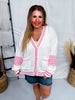 Lightweight Sweater Cardigan With A Pink And White Checkered Pattern