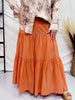 Apricot Lace Trimmed Long Elastic Waist Skirt